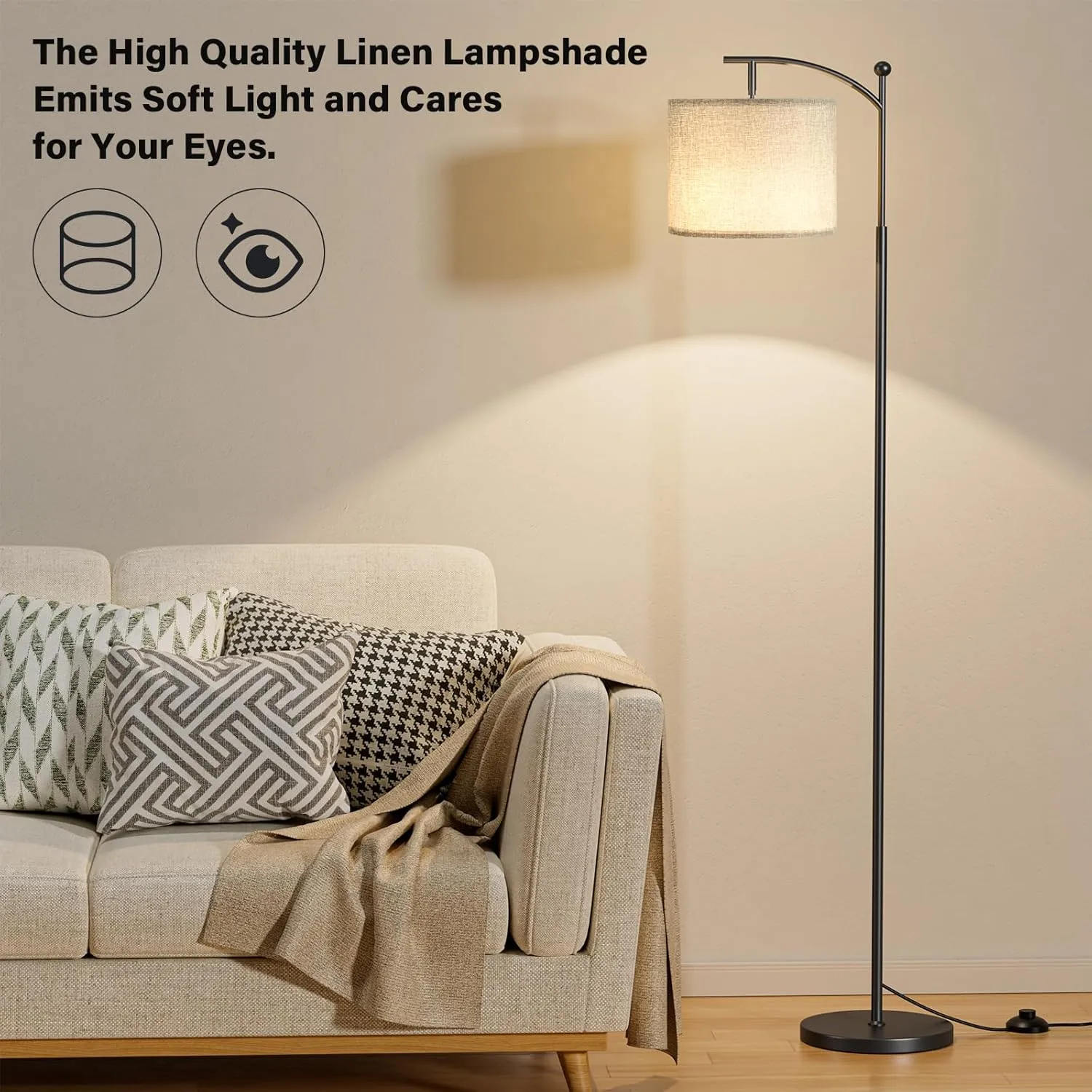 60" Floor Lamps with Remote Control & Bulb, Colors Temperature & Brightness Adjustable, Gray Shade & Black Pole