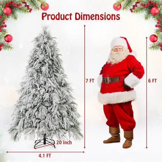 7 Feet Pre-Lit Snow Flocked Christmas Tree with Warm White LED Lights-7 ft - Col
