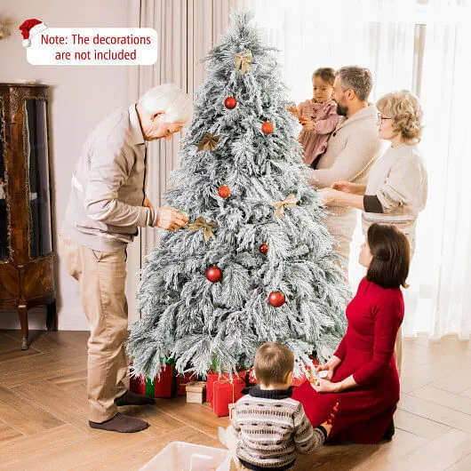 7 Feet Pre-Lit Snow Flocked Christmas Tree with Warm White LED Lights-7 ft - Col