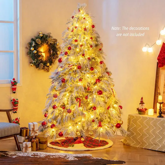 7 Feet Pre-Lit Snow Flocked Christmas Tree with Warm White LED Lights-7 ft - Col