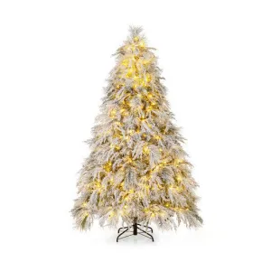 7 Feet Pre-Lit Snow Flocked Christmas Tree with Warm White LED Lights-7 ft - Col