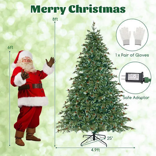 8 Feet Christmas Tree with 8 Lighting Modes and Pine Cones-8 ft - Color: Green -