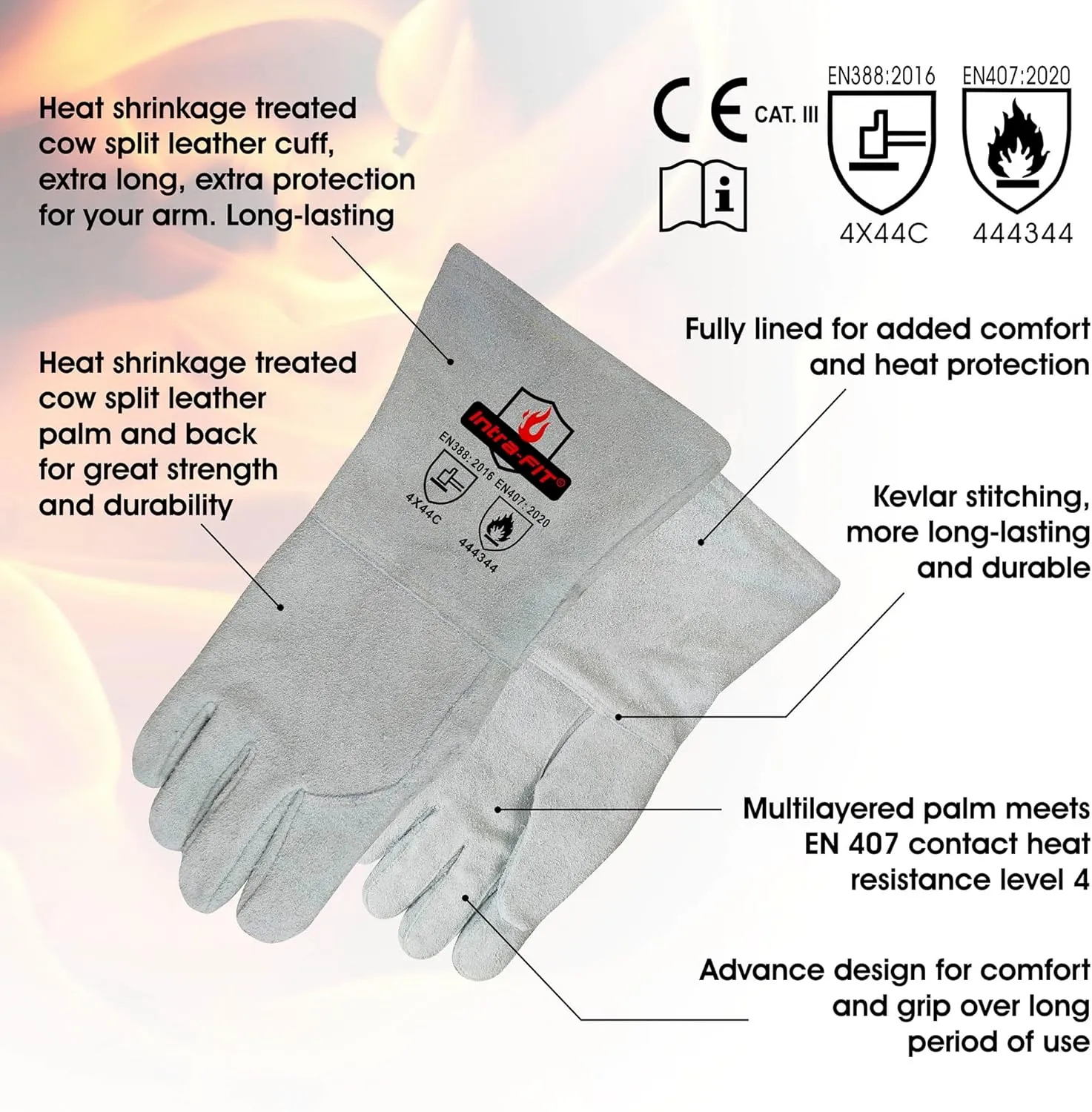 932℉/500C Heat Resistant Welding gloves, Cowhide Oven Mitts for Fireplace,BBQ,Grill,Furnace,Fire Pit,Blacksmith...
