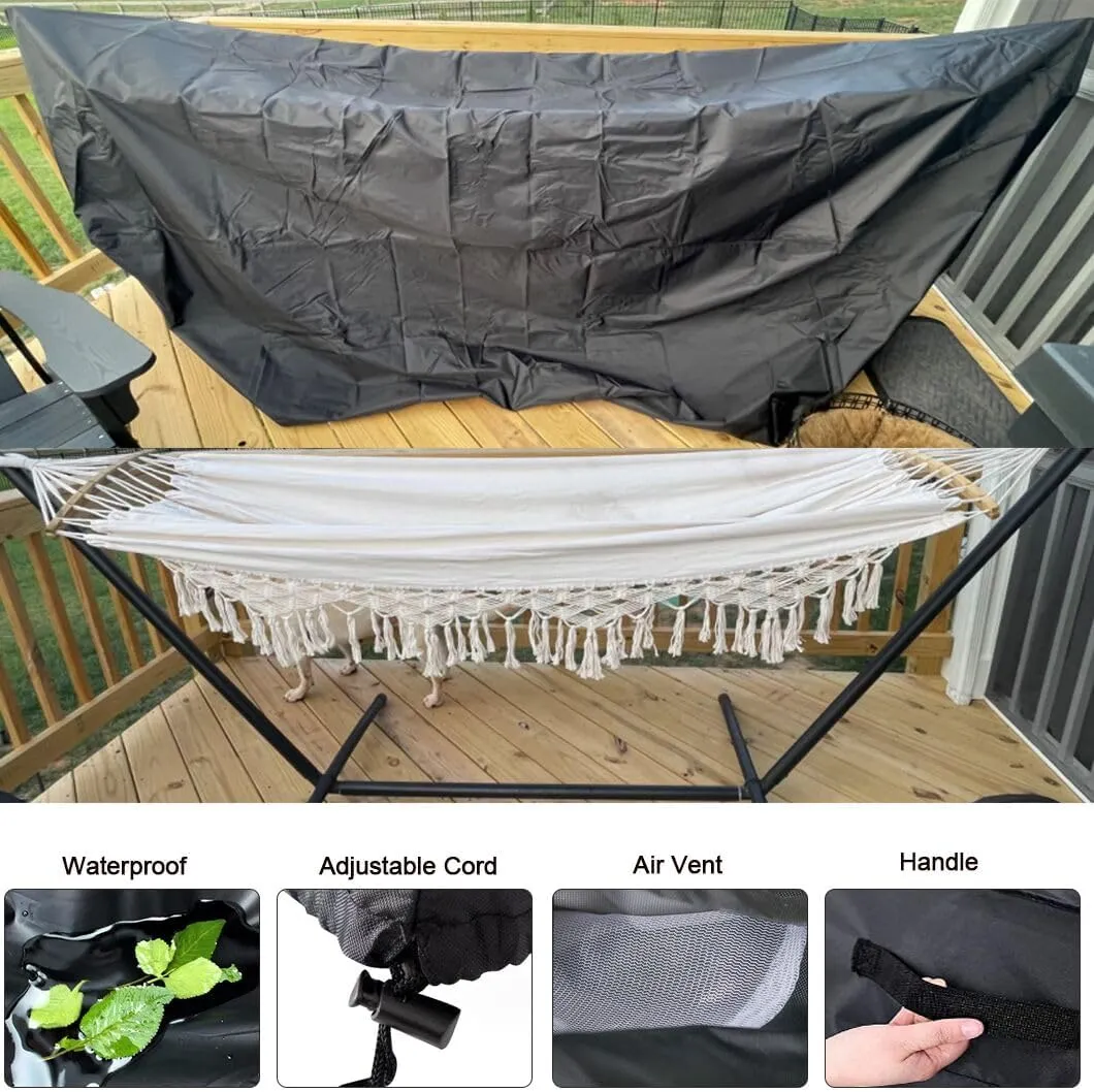 9FT Hammock Cover Patio Waterproof Hammock Stand Cover Outdoor Dustproof Protective Cover Furniture Cover for Garden Lawn 9 ft Hammock Frame (black, 112x6.7x31.4in)
