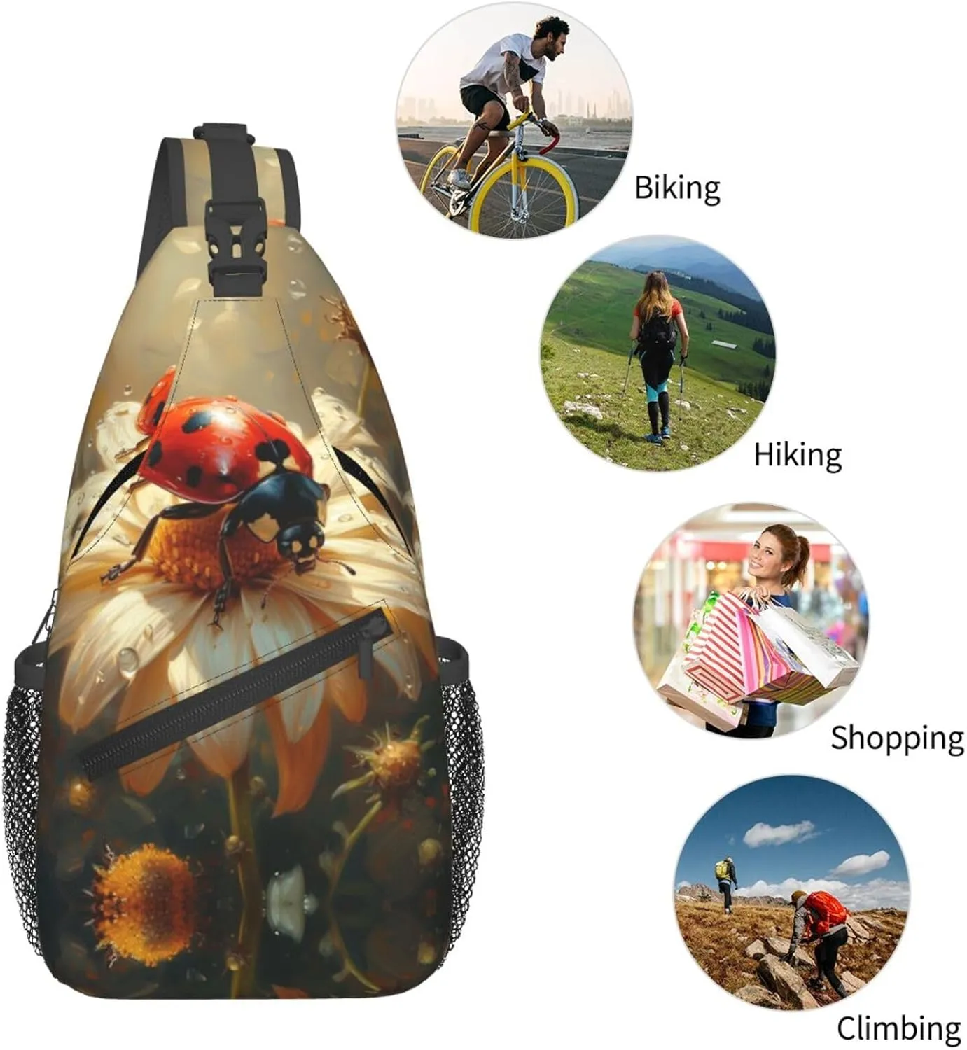 A Lady Bug With Colored Wings Sling Bag For Men Crossbody Backpack,Women Shoulder Bag For Travel Sport
