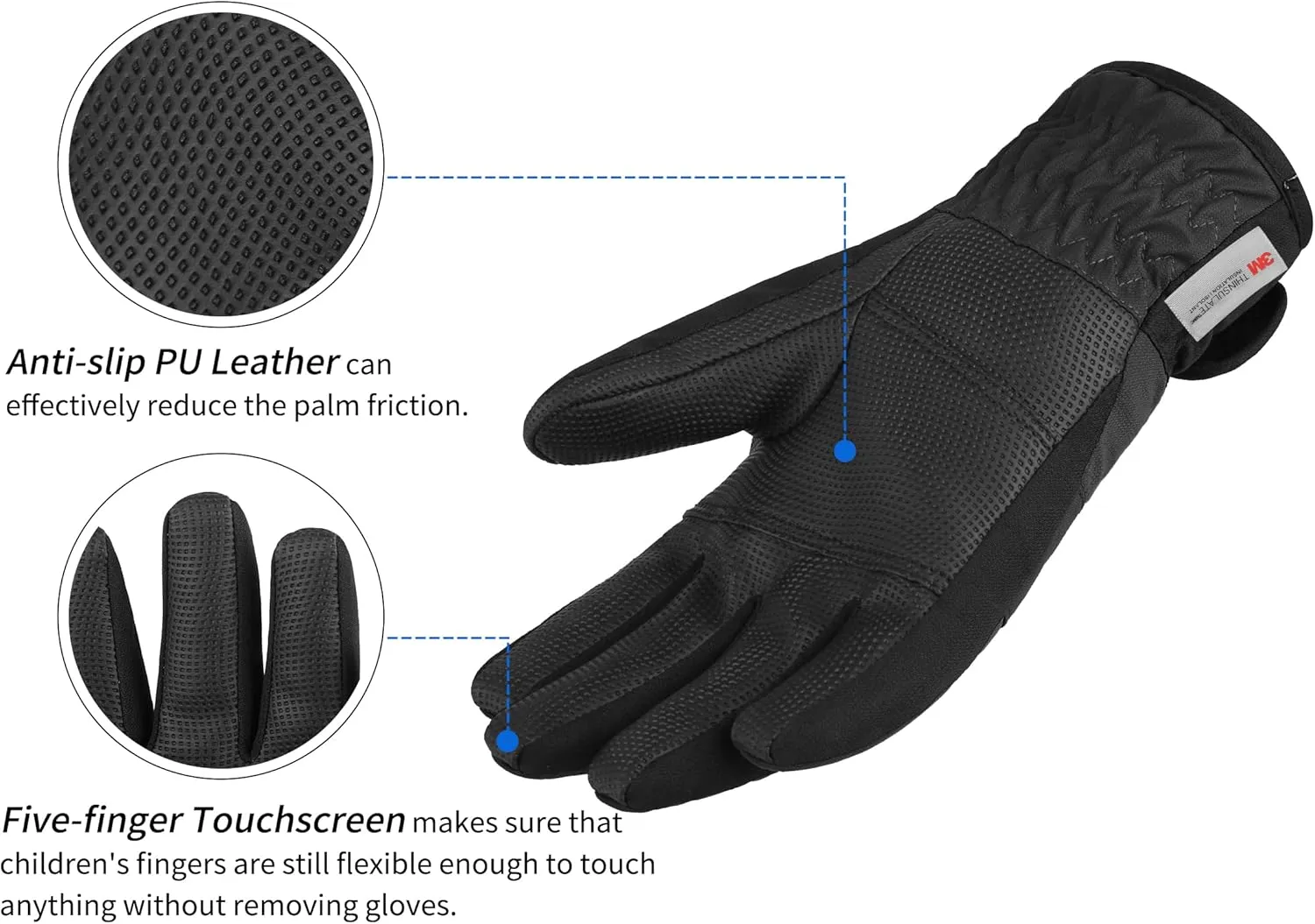 Achiou Kids Ski Gloves, Waterproof Winter Snow Snowboard Gloves Warm Touchscreen for Kids Boys Girls Children Skiing Cycling