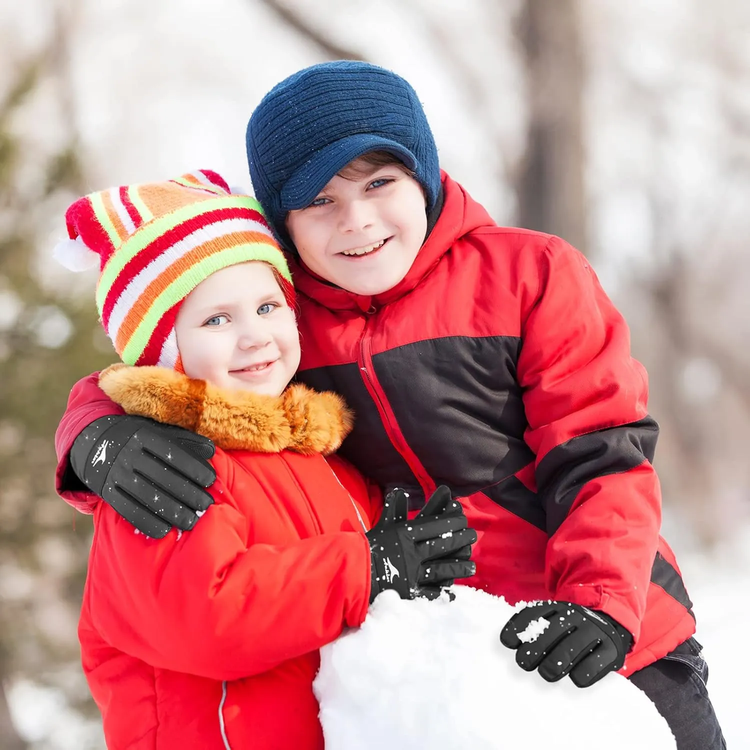Achiou Kids Ski Gloves, Waterproof Winter Snow Snowboard Gloves Warm Touchscreen for Kids Boys Girls Children Skiing Cycling