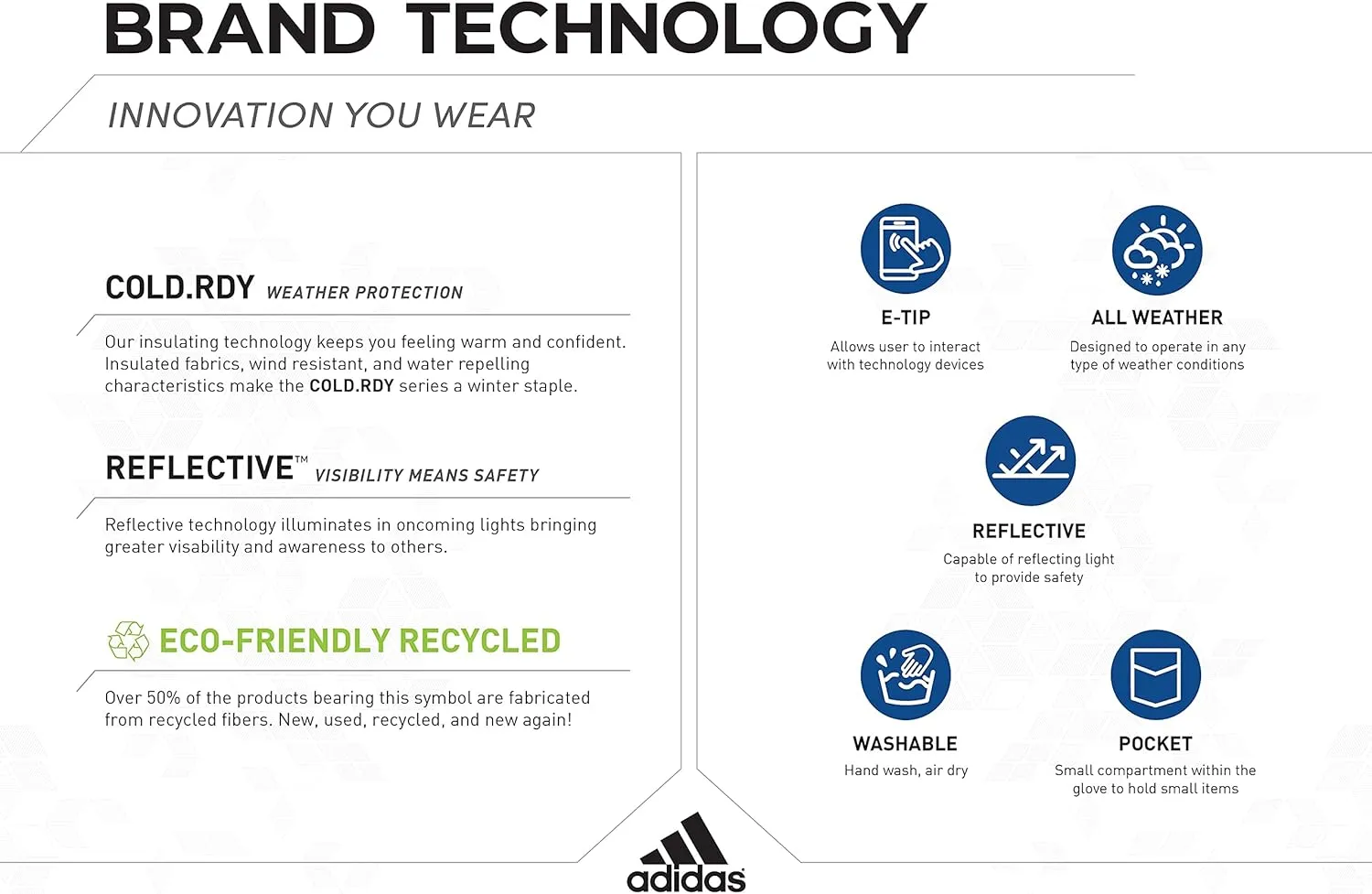 adidas Winter Performance Voyager 2.0 or GLORY Reflective Gloves with Multiple Touchscreen Conductivity Points, Black