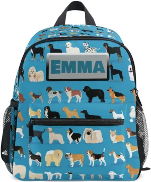 Aflyko Custom Name Kids Backpack Dog Family Gathering Personalized Daycare Nursery Bookbag Kindergarten Daypack for Toddler Girls Boys 10" × 4" × 12"