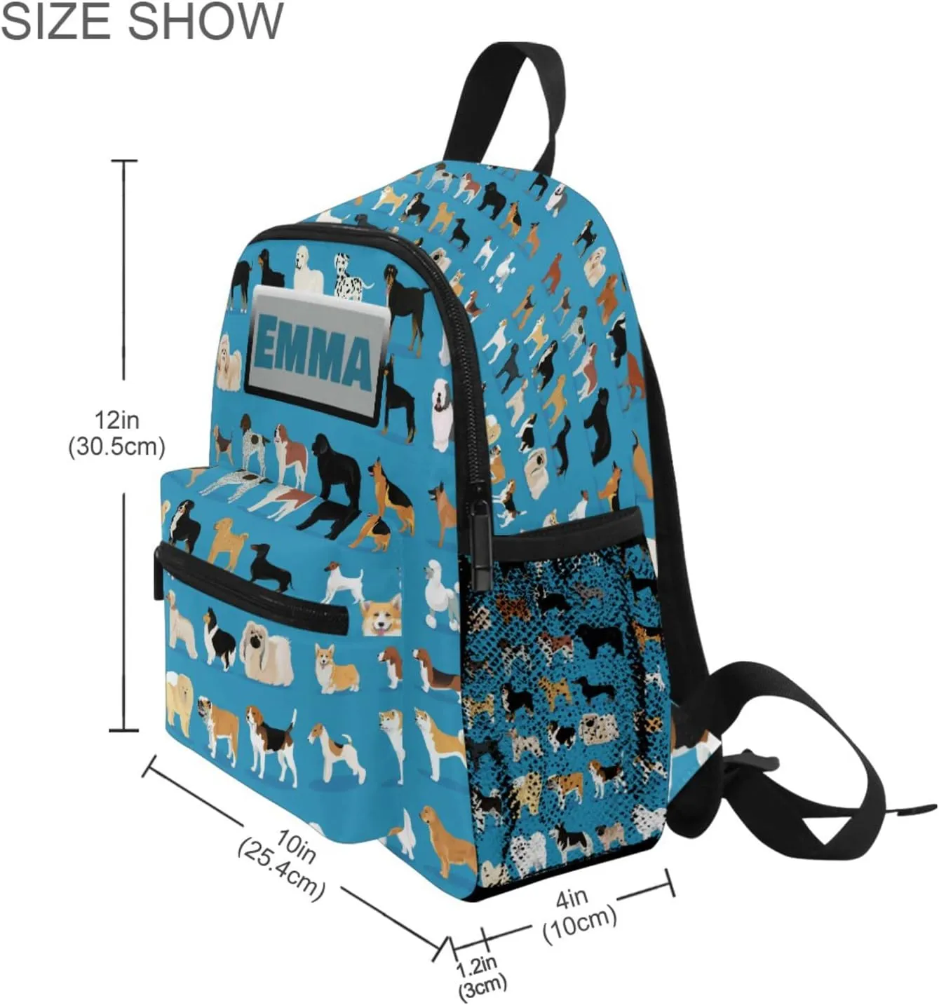 Aflyko Custom Name Kids Backpack Dog Family Gathering Personalized Daycare Nursery Bookbag Kindergarten Daypack for Toddler Girls Boys 10" × 4" × 12"