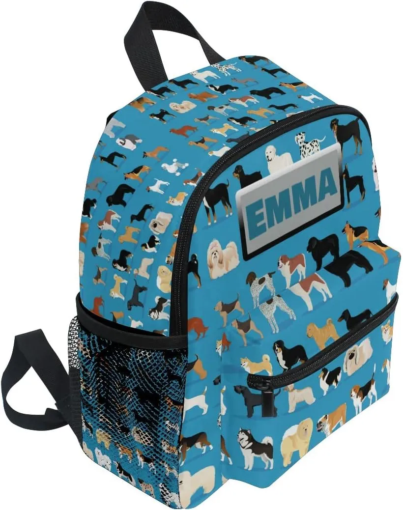 Aflyko Custom Name Kids Backpack Dog Family Gathering Personalized Daycare Nursery Bookbag Kindergarten Daypack for Toddler Girls Boys 10" × 4" × 12"