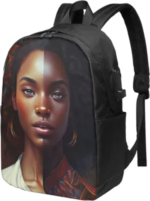 African American Black Woman Laptop Backpack, Travel Backpack with USB Charging Port, Computer Bag for Men Women