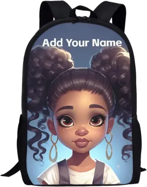 African Black Backpack for School Girls 3Rd Grade/4Th Grade Afro Girl Bookbag for Kids 8-12/6-8 Custom Name Book Bag Student Personalized School Bag with Water Bottle Holder