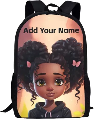 African Black Girls Backpack for School Bag for Kids 2 Grade/3Rd Grade Custom Name Book Bag Age 8-10/10-12 Elementary School Student Personalized Back Packs