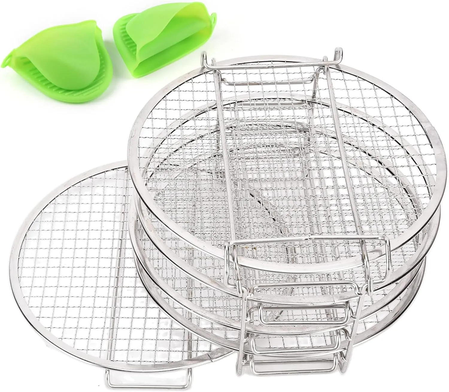 Air Fryer Accessories, Stackable Dehydrator Rack,Stainless Steel Drying Rack with Anti Scalding Gloves Fit for N INJA Foodi Fryer