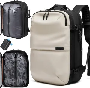AirVault Vacuum Seal Travel Backpack 60L - Expandable Air Compression Vacuum System, Airback, Vacpack, Water-Resistant, Carry-On with TSA Lock Fits 19" Laptop, Backvac (White)