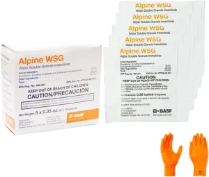 Alpine WSG Insecticide: 1 Box with 5 x 10g Packets and USA Supply Protective Gloves & Pest Identifcation Card | Target Pests: Ants, German roaches, Bed Bugs for Indoor & Outdoor use.
