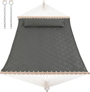 ANOW 2 Person Hammock with Spreader Bars and Detachable Pillow, Quilted Hammock for Outdoors Indoors, 450 LBS Weight Capacity, Gray