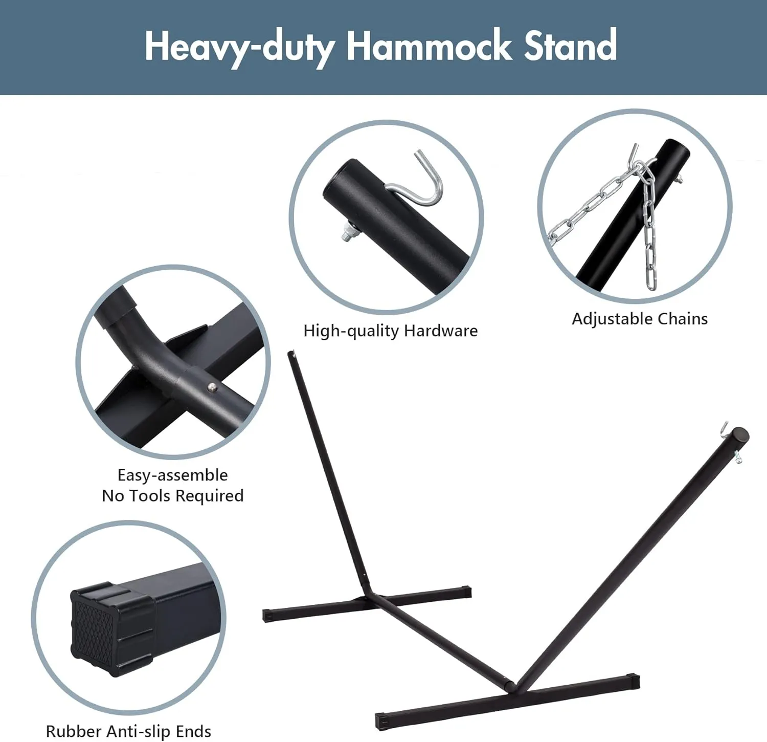 ANOW Double Hammock with Stand 12FT, Heavy Duty Hammock with Stand for Outdoors, 450 LBS Weight Capacity, Blue Stripes