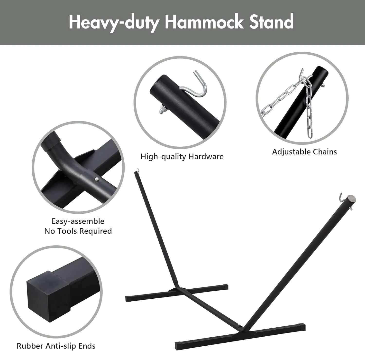 ANOW Outdoor Hammock with Tassels and 12 Feet Heavy Duty Steel Stand, Two Person Hammock with Stand Included, 450 LBS Weight Capacity, Cream