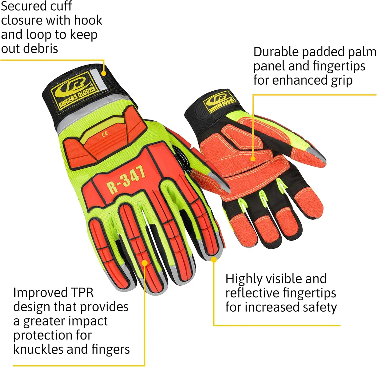Ansell Ringers Gloves R-347 Rescue Glove, Protection in High Intensity Jobs - First Responders, Rescue, Extrication, Hi-Vis, X-Large