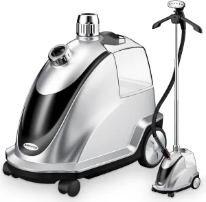 Anthter Steamer for Clothes, 1500W Powerful Standing Garment Steamer with Roll Wheels, 2.4L Water Tank for 90 Mins Continuous Steaming, 35s Fast Heat-up (Silver)