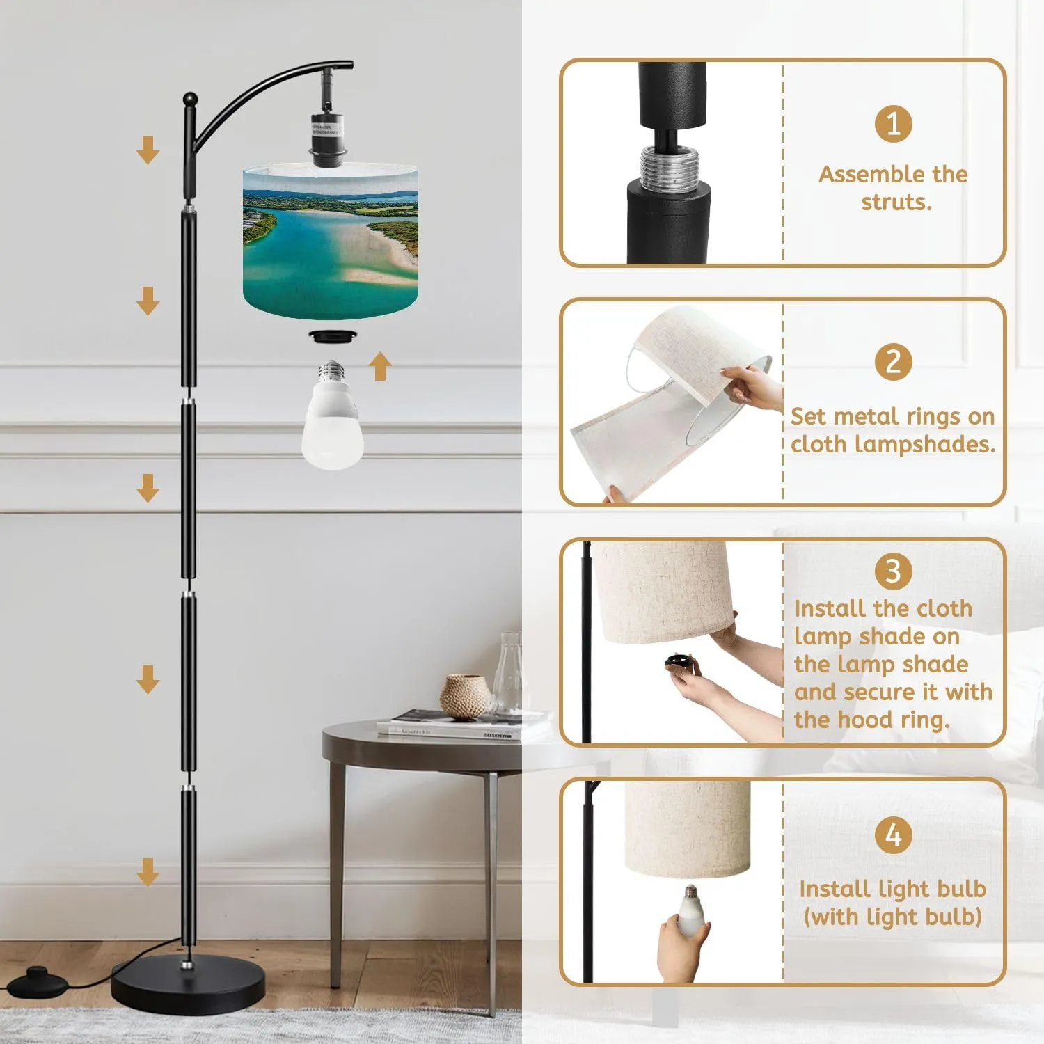 Arc Floor Lamps an Aerial View Noosa River Clear Day Blue Water Modern LED Adjustable Lampshade Standing Light for Living Room Reading Bedroom Office
