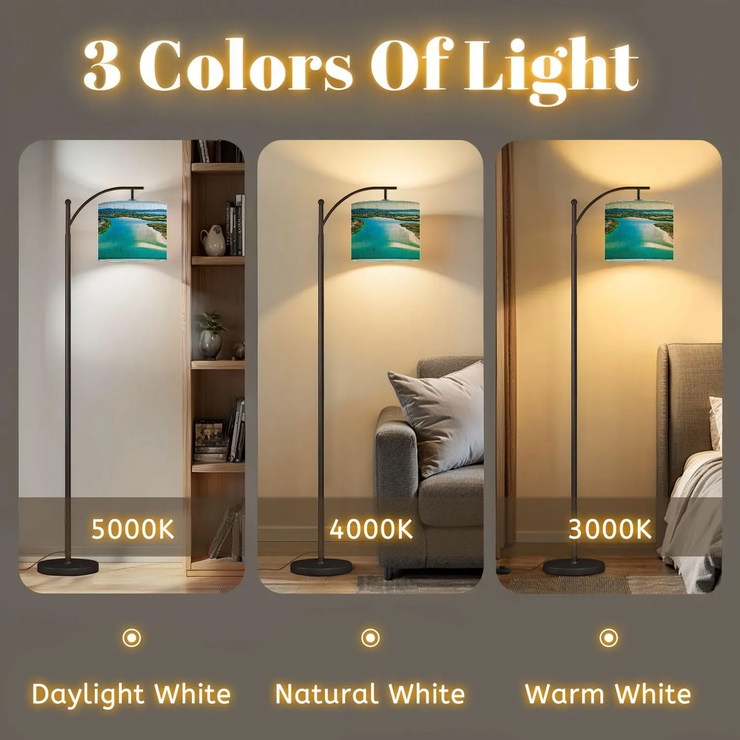 Arc Floor Lamps an Aerial View Noosa River Clear Day Blue Water Modern LED Adjustable Lampshade Standing Light for Living Room Reading Bedroom Office