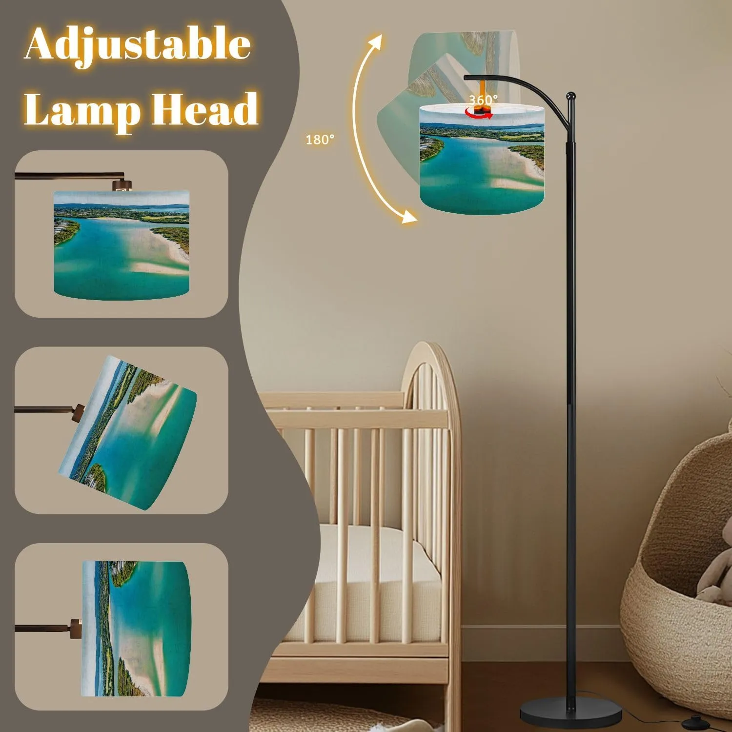 Arc Floor Lamps an Aerial View Noosa River Clear Day Blue Water Modern LED Adjustable Lampshade Standing Light for Living Room Reading Bedroom Office