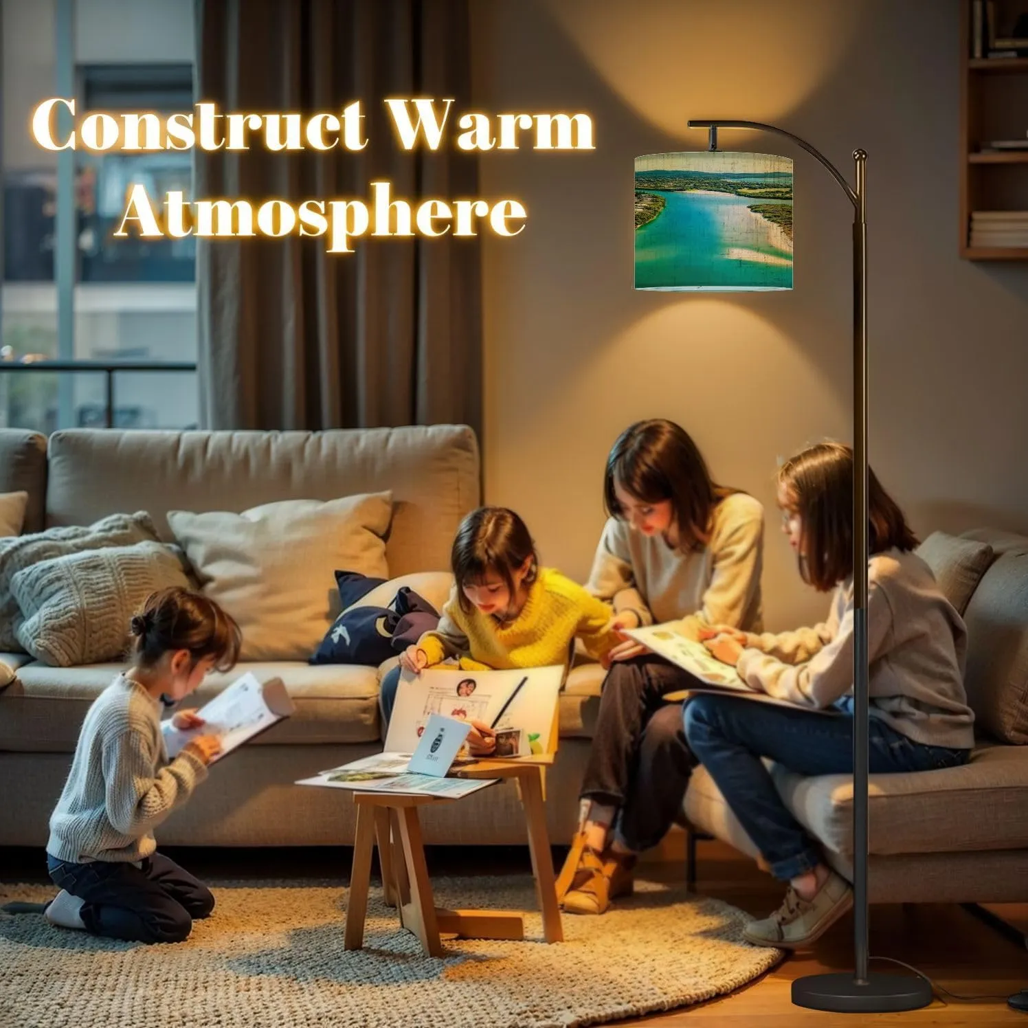 Arc Floor Lamps an Aerial View Noosa River Clear Day Blue Water Modern LED Adjustable Lampshade Standing Light for Living Room Reading Bedroom Office