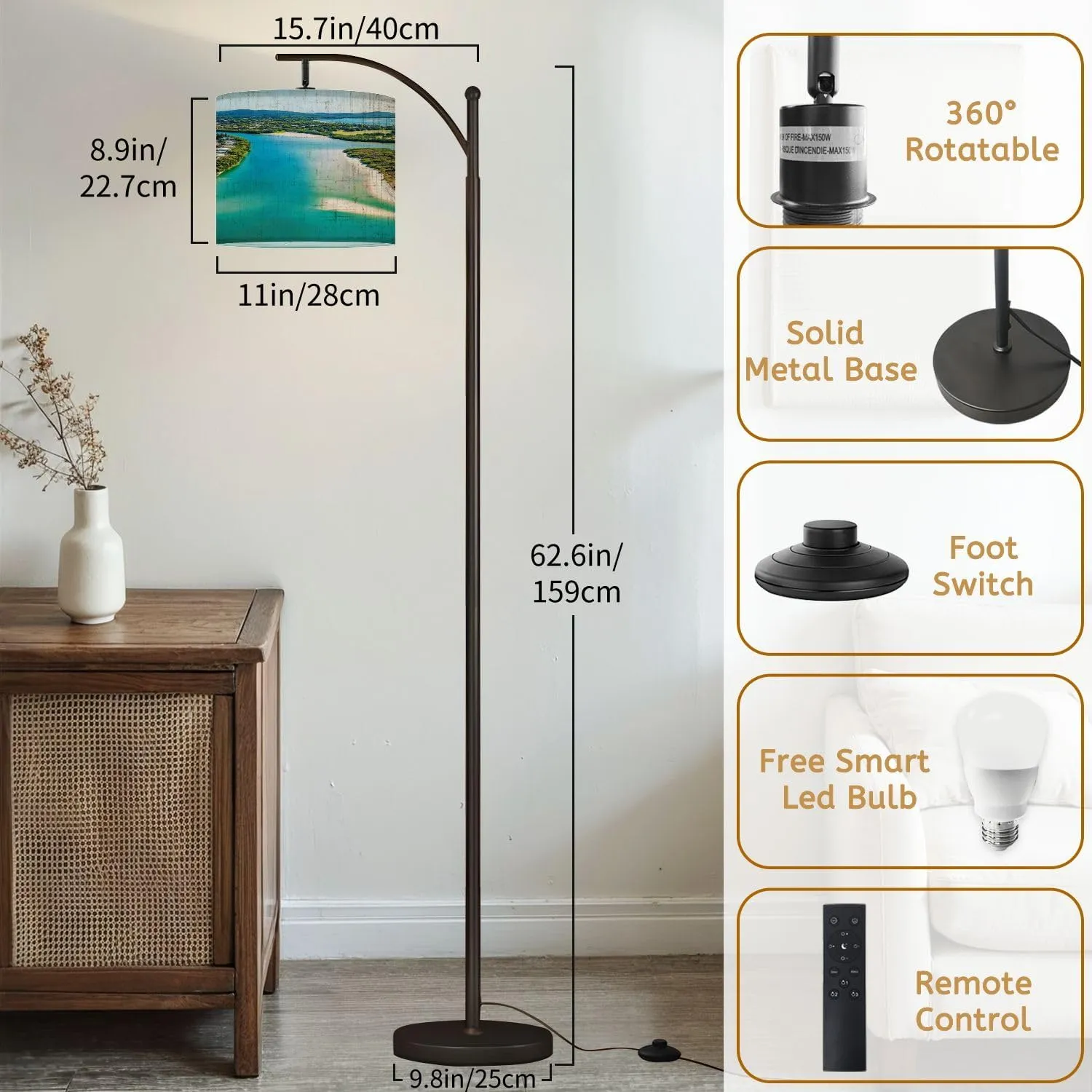 Arc Floor Lamps an Aerial View Noosa River Clear Day Blue Water Modern LED Adjustable Lampshade Standing Light for Living Room Reading Bedroom Office