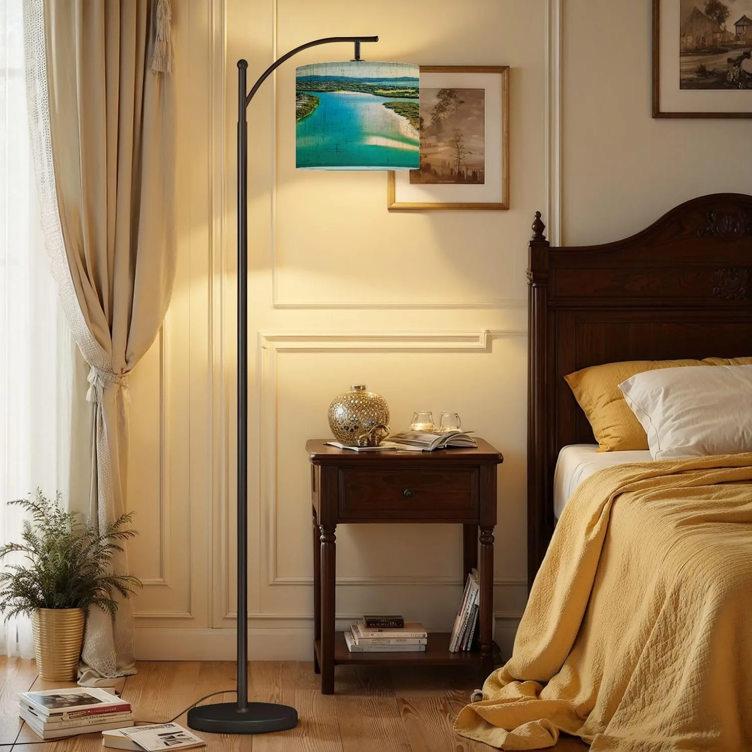 Arc Floor Lamps an Aerial View Noosa River Clear Day Blue Water Modern LED Adjustable Lampshade Standing Light for Living Room Reading Bedroom Office