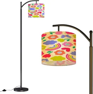 Arc Floor Lamps Colorful Cute Floral Rainbow Seamless Pattern Modern LED Adjustable Lampshade Standing Light for Living Room Reading Bedroom Office
