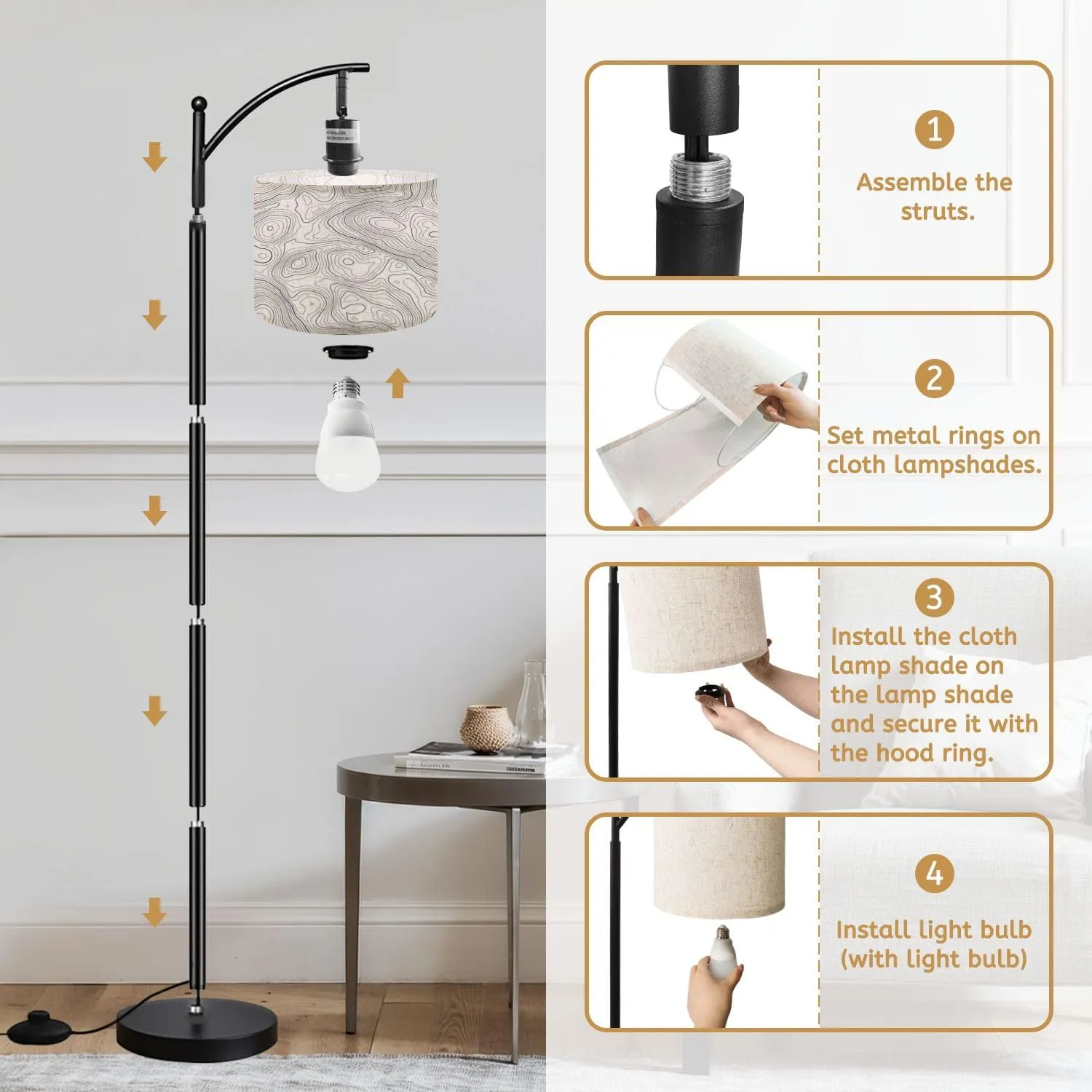 Arc Floor Lamps Contour Topographic map Topography Geography map Grid Abstract Modern LED Adjustable Lampshade Standing Light for Living Room Reading Bedroom Office