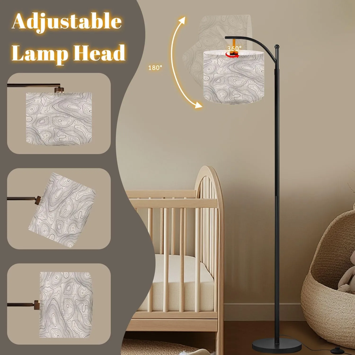 Arc Floor Lamps Contour Topographic map Topography Geography map Grid Abstract Modern LED Adjustable Lampshade Standing Light for Living Room Reading Bedroom Office