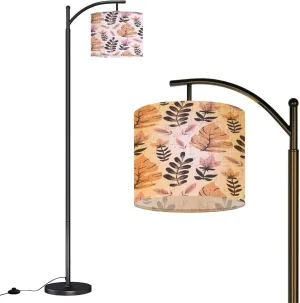 Arc Floor Lamps Floral Pattern Leaves Modern LED Adjustable Lampshade Standing Light for Living Room Reading Bedroom Office