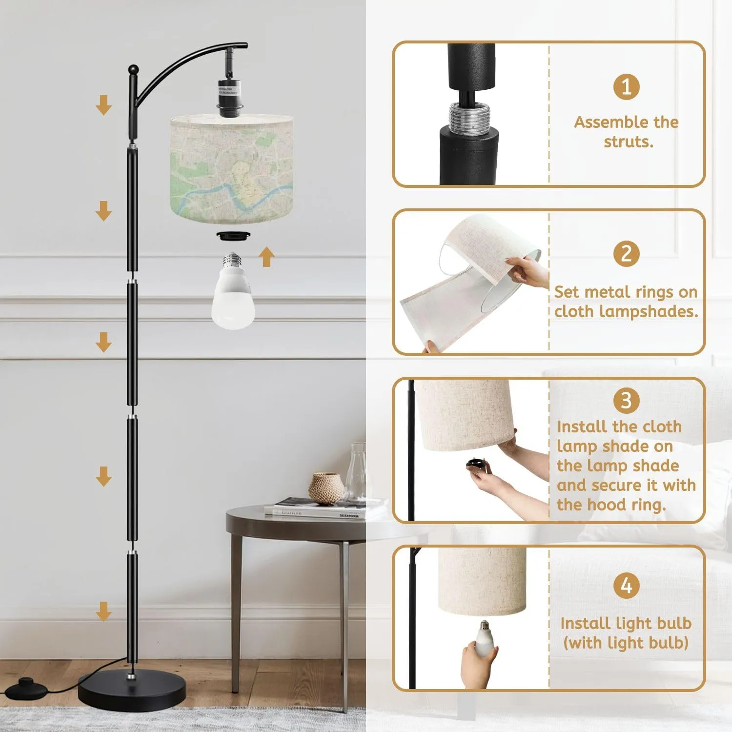 Arc Floor Lamps Krakow mapa Cracow Poland map Old Town Plan Modern LED Adjustable Lampshade Standing Light for Living Room Reading Bedroom Office