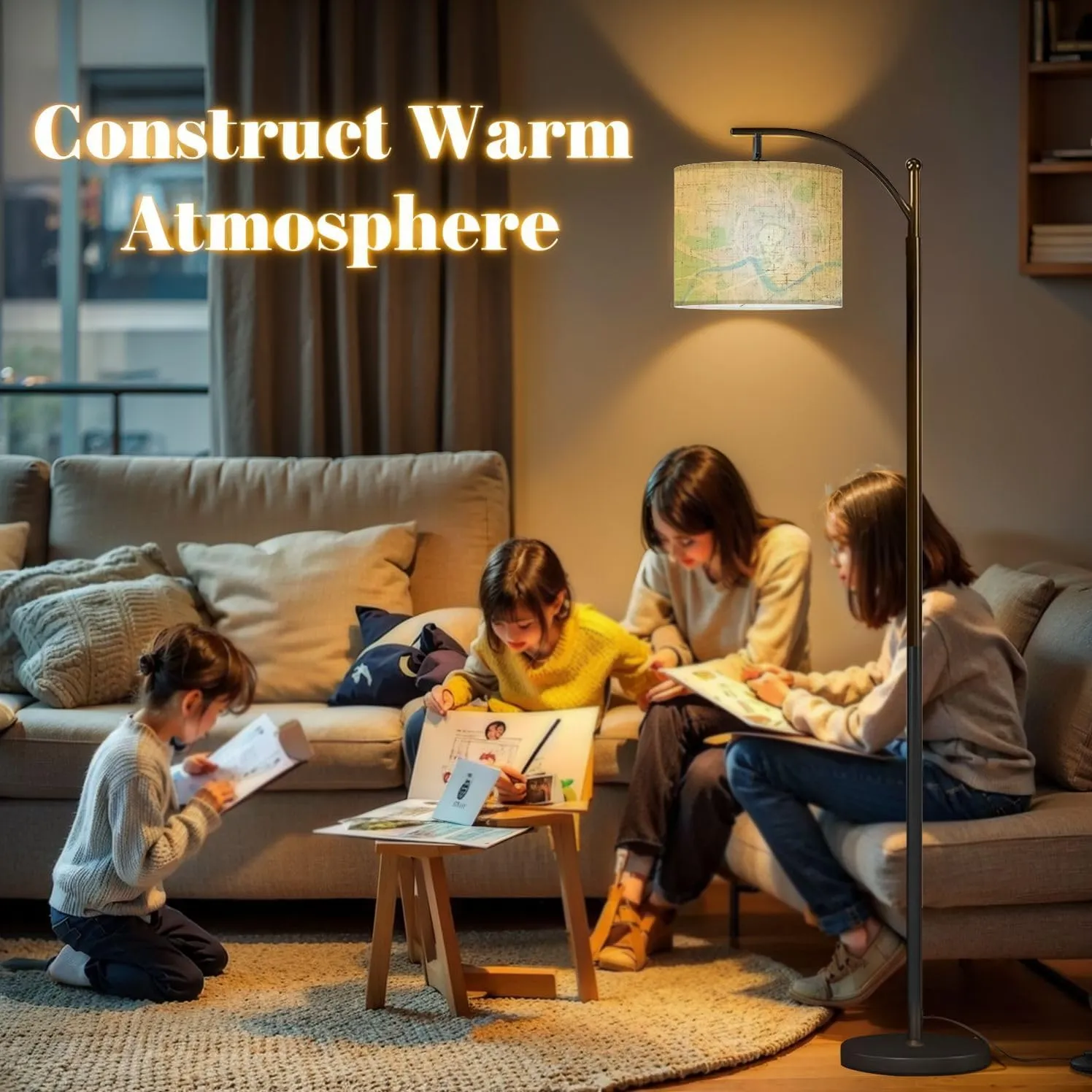 Arc Floor Lamps Krakow mapa Cracow Poland map Old Town Plan Modern LED Adjustable Lampshade Standing Light for Living Room Reading Bedroom Office