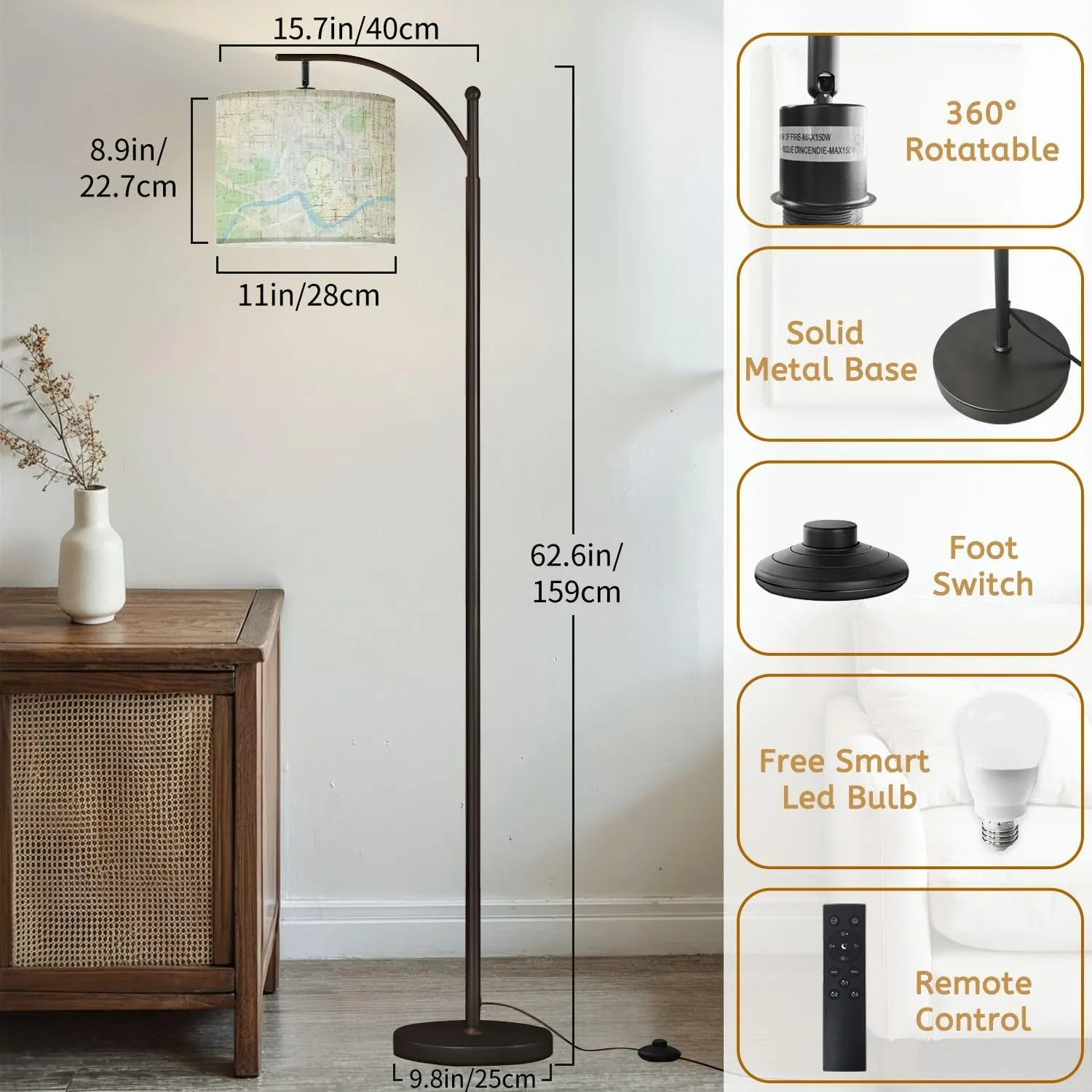 Arc Floor Lamps Krakow mapa Cracow Poland map Old Town Plan Modern LED Adjustable Lampshade Standing Light for Living Room Reading Bedroom Office
