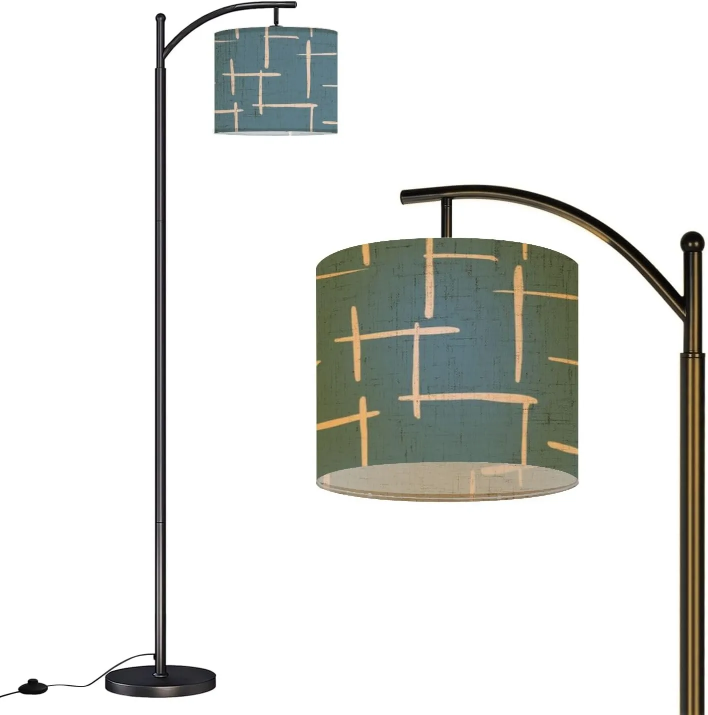 Arc Floor Lamps Minimalist Trendy Abstract Seamless Pattern Line Art Illustrations Modern LED Adjustable Lampshade Standing Light for Living Room Reading Bedroom Office