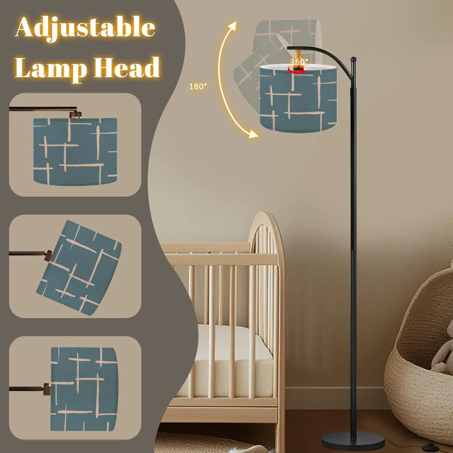 Arc Floor Lamps Minimalist Trendy Abstract Seamless Pattern Line Art Illustrations Modern LED Adjustable Lampshade Standing Light for Living Room Reading Bedroom Office