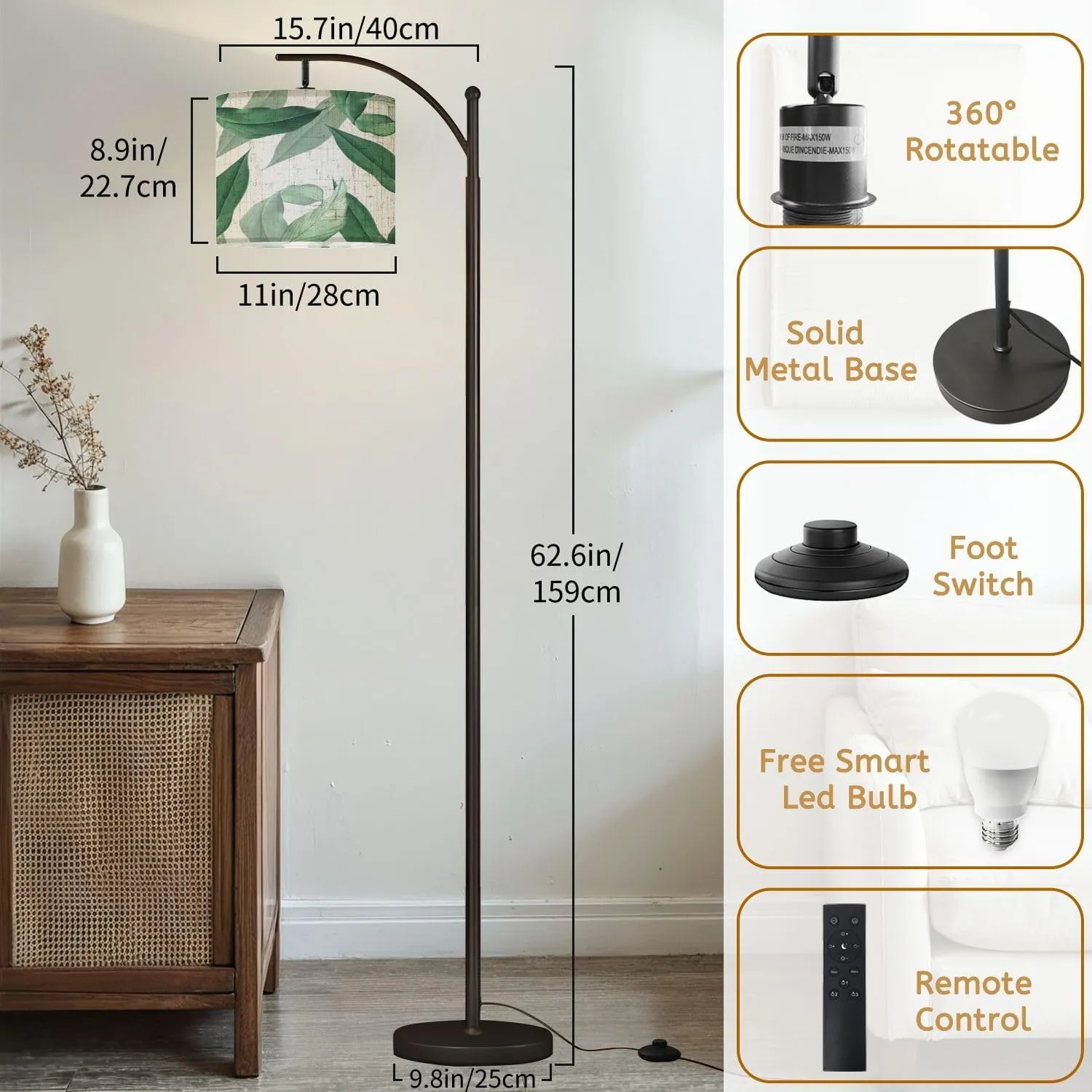 Arc Floor Lamps Mostera Modern LED Adjustable Lampshade Standing Light for Living Room Reading Bedroom Office