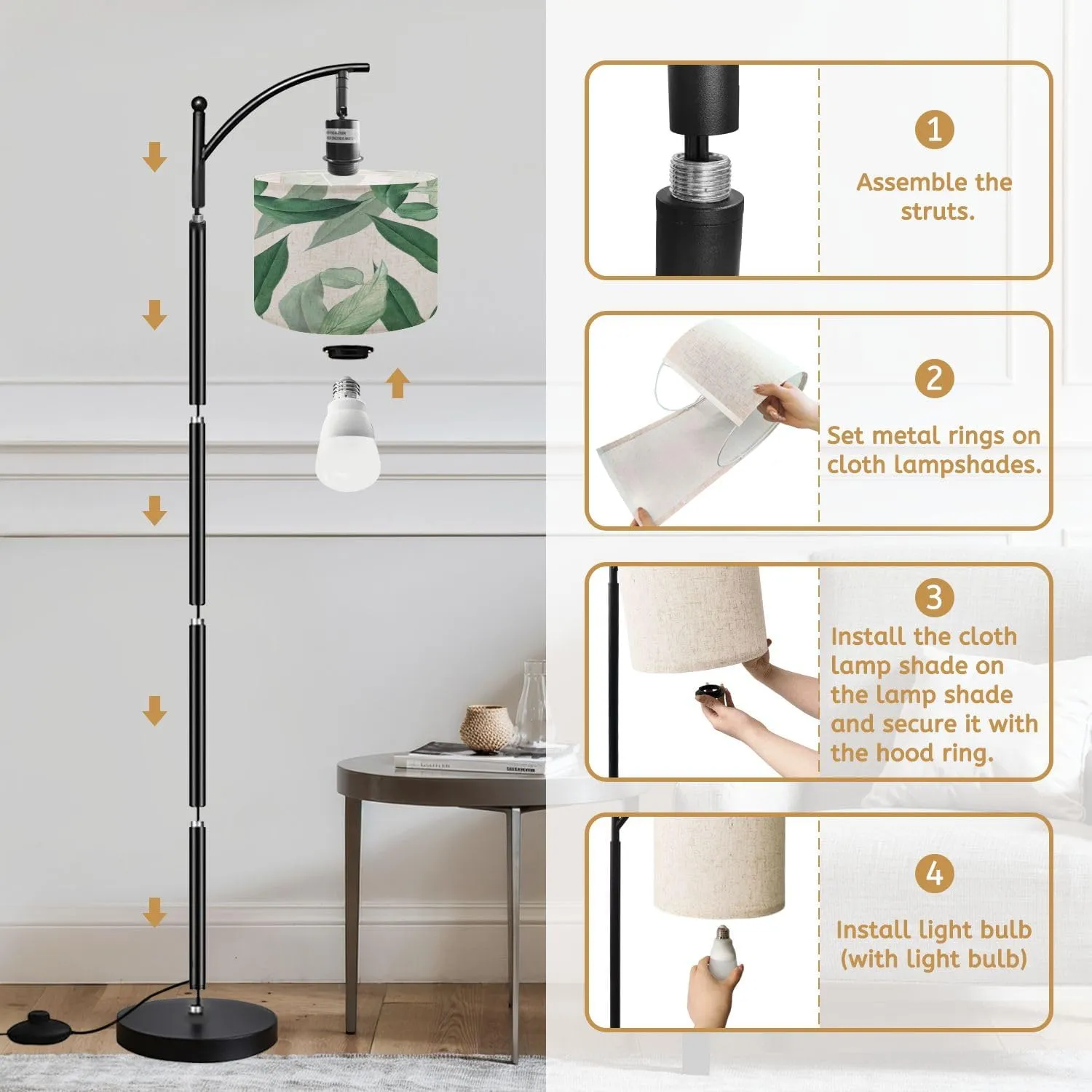 Arc Floor Lamps Mostera Modern LED Adjustable Lampshade Standing Light for Living Room Reading Bedroom Office