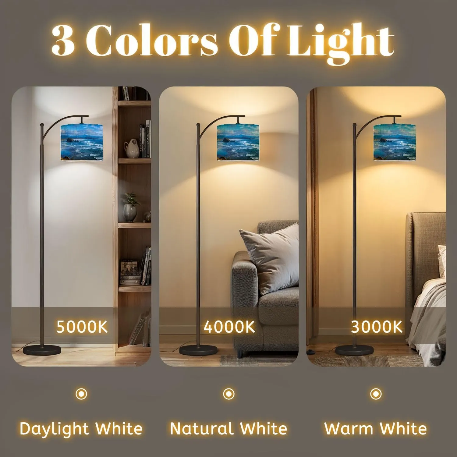Arc Floor Lamps Oregon Coast Modern LED Adjustable Lampshade Standing Light for Living Room Reading Bedroom Office