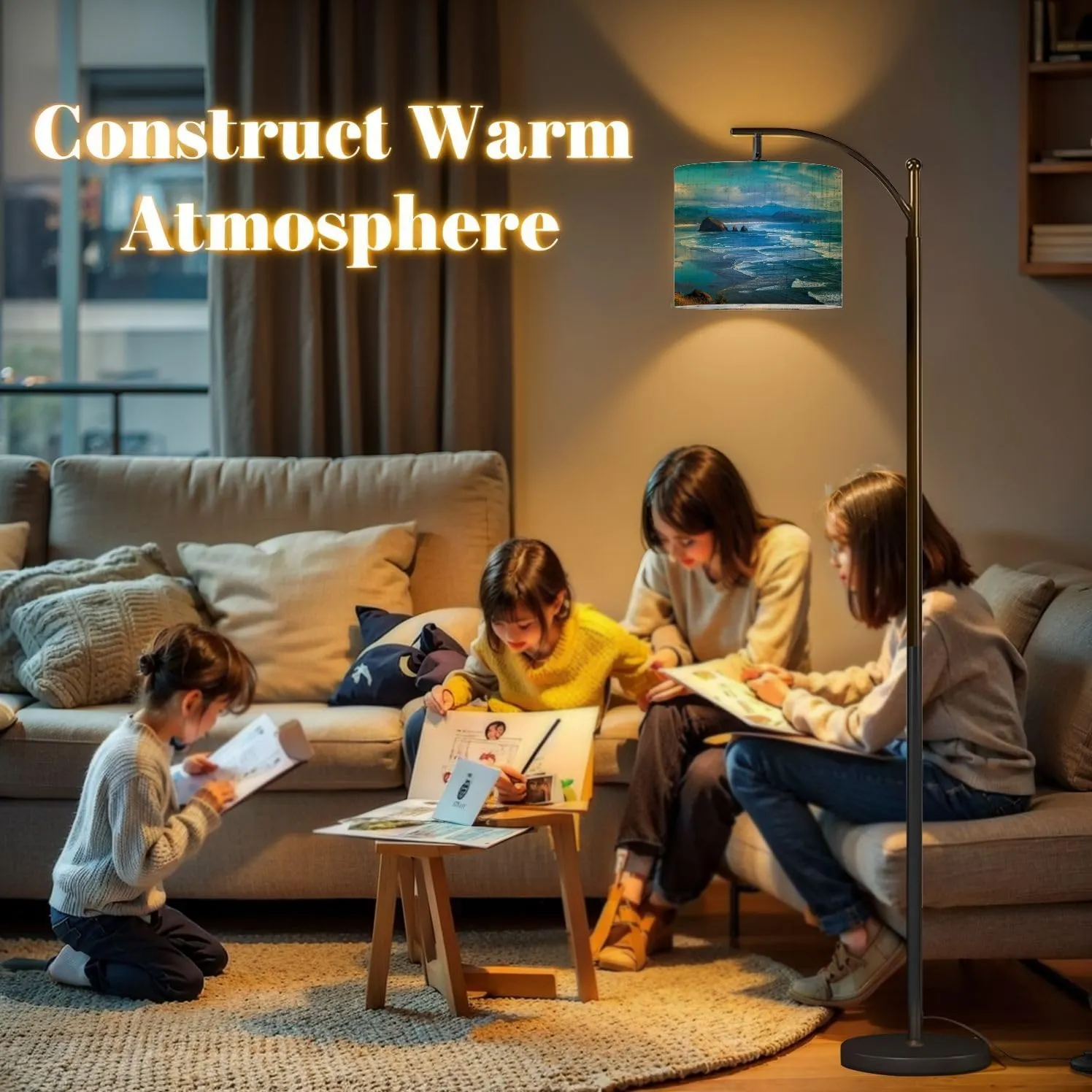 Arc Floor Lamps Oregon Coast Modern LED Adjustable Lampshade Standing Light for Living Room Reading Bedroom Office