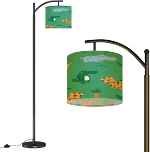 Arc Floor Lamps Pattern Design for Baby Fashion Cute Tiger Alligator Hippo Drawing as Modern LED Adjustable Lampshade Standing Light for Living Room Reading Bedroom Office