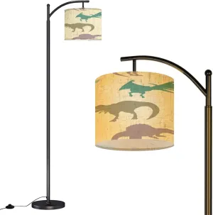 Arc Floor Lamps Seamless Checkered Pattern Dinosaurs Yellow for Fabric Paper Clothing Modern LED Adjustable Lampshade Standing Light for Living Room Reading Bedroom Office