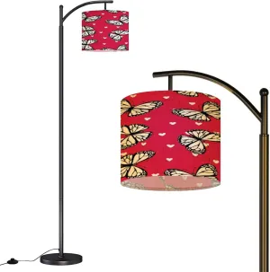 Arc Floor Lamps Seamless Pattern Funny Colorful Butterflies Flowers Color Flat for Modern LED Adjustable Lampshade Standing Light for Living Room Reading Bedroom Office