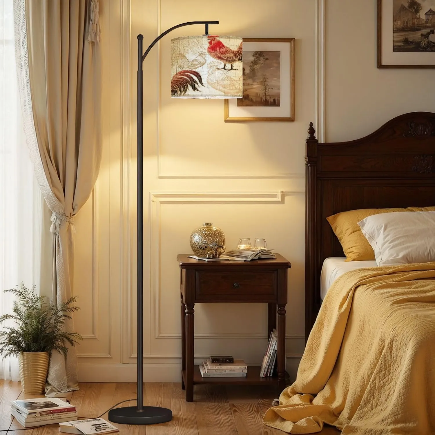 Arc Floor Lamps Seamless Roosters White Modern LED Adjustable Lampshade Standing Light for Living Room Reading Bedroom Office