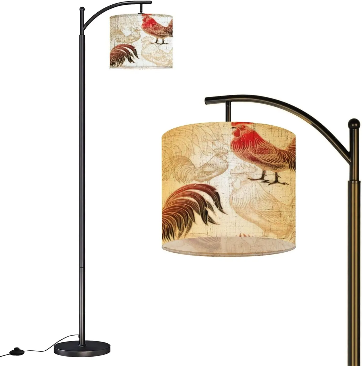Arc Floor Lamps Seamless Roosters White Modern LED Adjustable Lampshade Standing Light for Living Room Reading Bedroom Office